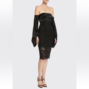 MISHA Collection Cleo Black‎ Lace Off-Shoulder Midi Dress Size US 2